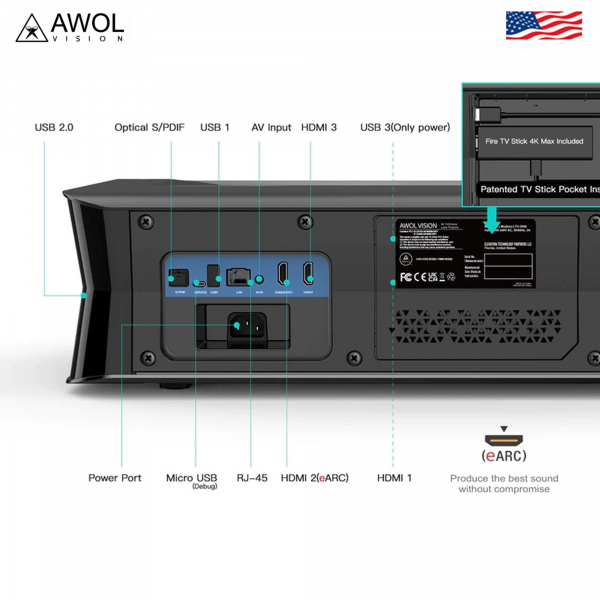 Máy chiếu 4K 3D Home Cinema nhãn hiệu AWOL - USA Brand, Model: LTV-3500 Pro